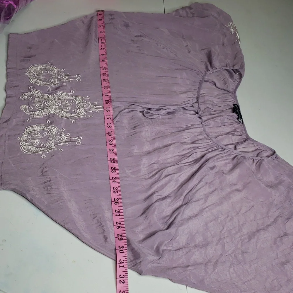 Gemstone Boat Neck Embroidered Lantern Long Sleeves Blouse Top Size M Bohemian